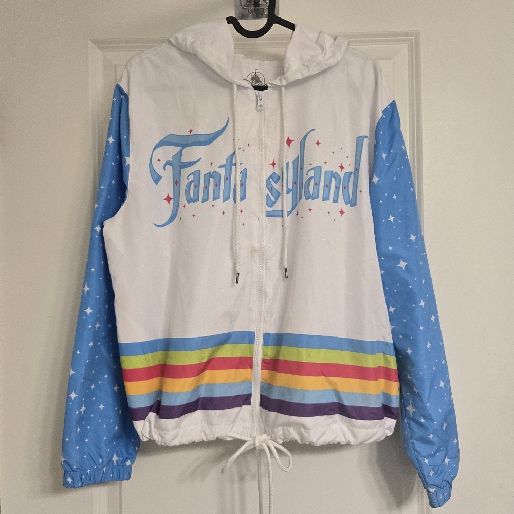 Disney Parks Fantasyland White and Blue Windbreaker Jacket with Rainbow Stripes